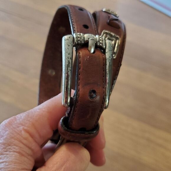 Fossil Womens Brown Leather Belt Size Small 37" Stud And Braid. 1" wide. BT2139 - Picture 4 of 12
